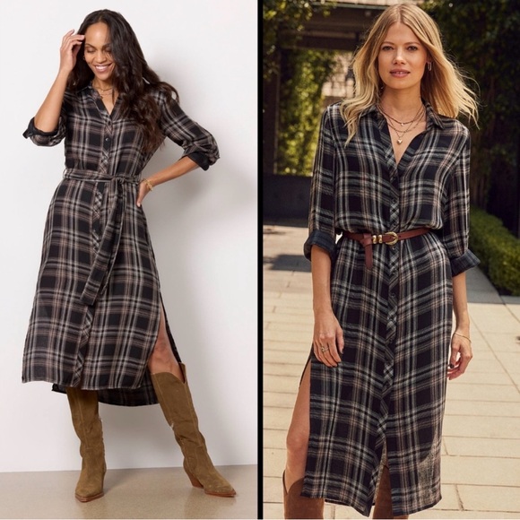 cloth & stone Dresses & Skirts - CLOTH & STONE Long Sleeve Belted Duster in Maple Wood Plaid SIZE: SMALL